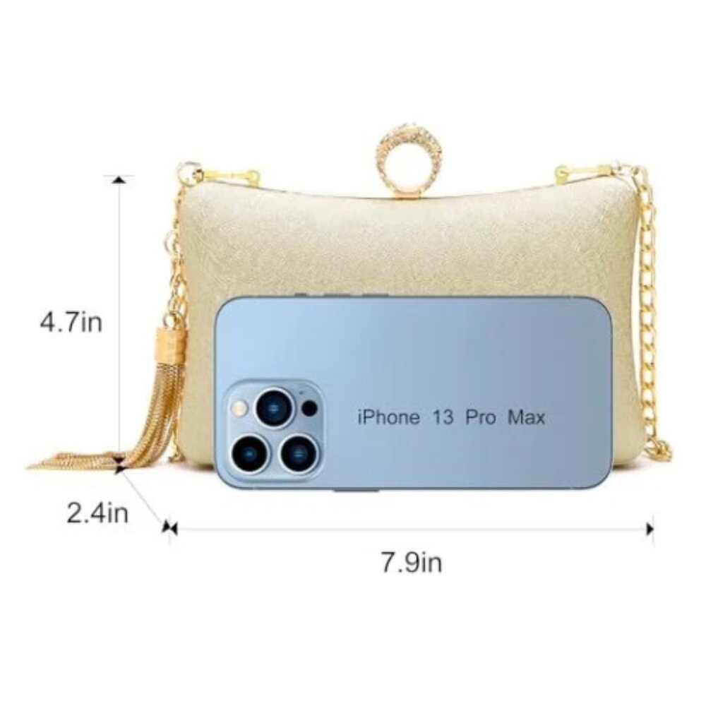 Clutch Purse Women Wedding Evening Handbag Formal Party Prom Bag, Golden Tone - Picture 7 of 7